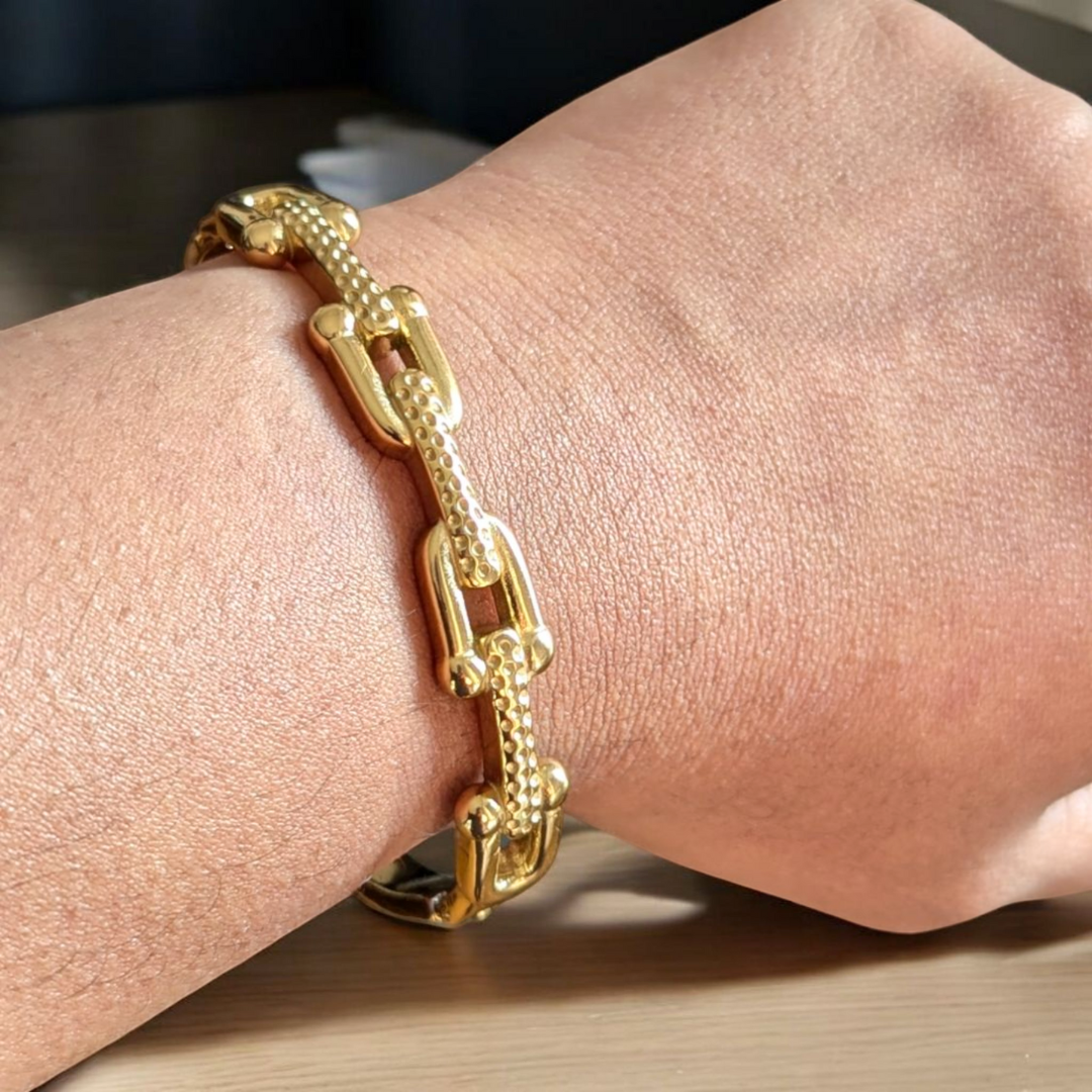 Portia | Gold Plated U-Link Cuff Bangle Bracelet