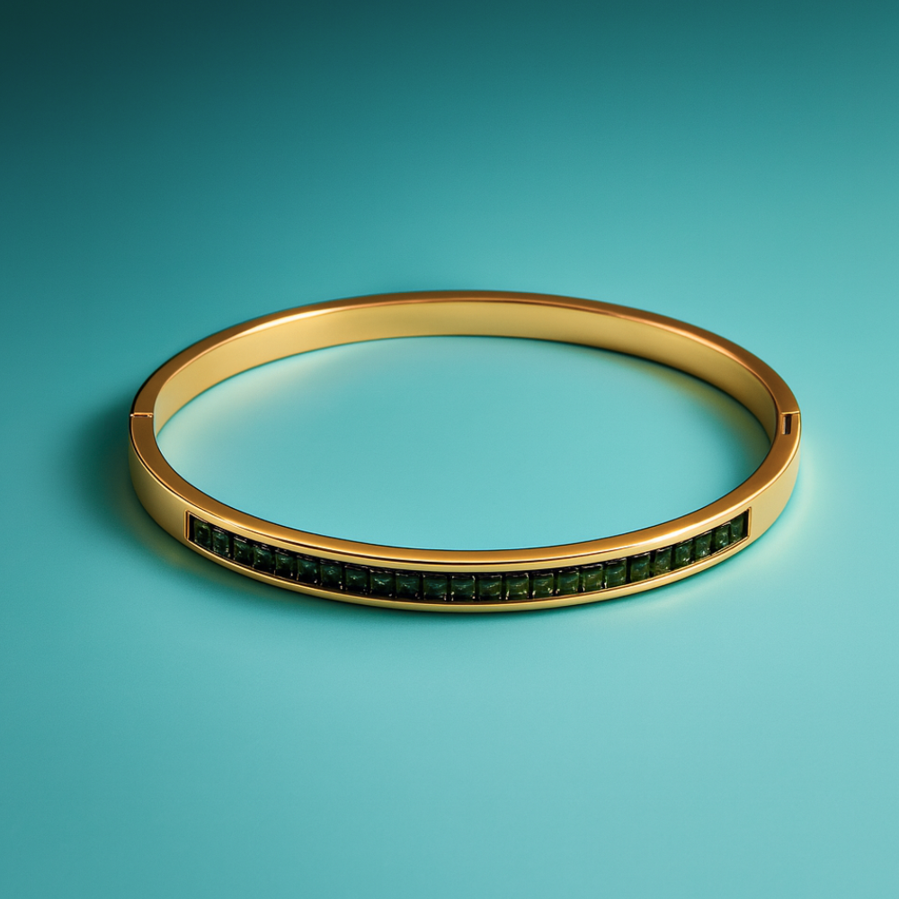 Klara | 18K Gold Plated Green Zircon Bracelet Bangle