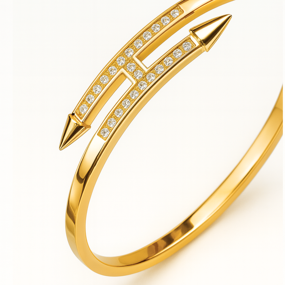 Selena | 18K Gold Plated Zircon Nail Waterproof Bracelet Bangle