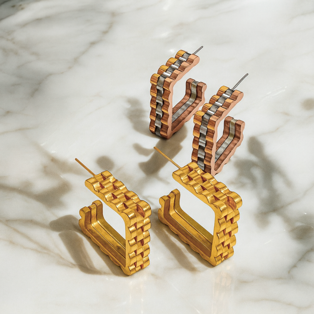 Nora | 18K Gold and Tri-Color Plated Square Geometric Waterproof Earrings