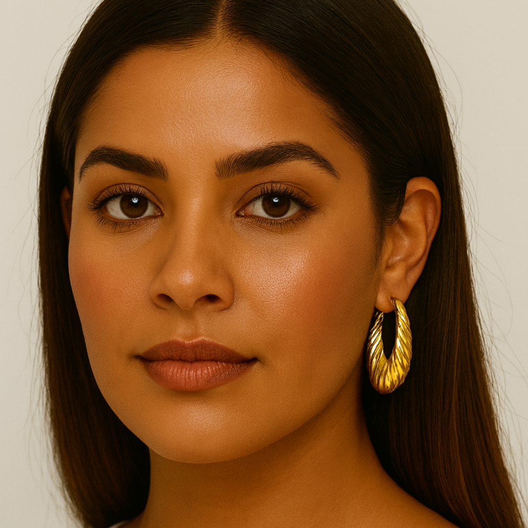 Susanne | 18K Gold Plated Circular Carved Flower Waterproof Hoop Earrings