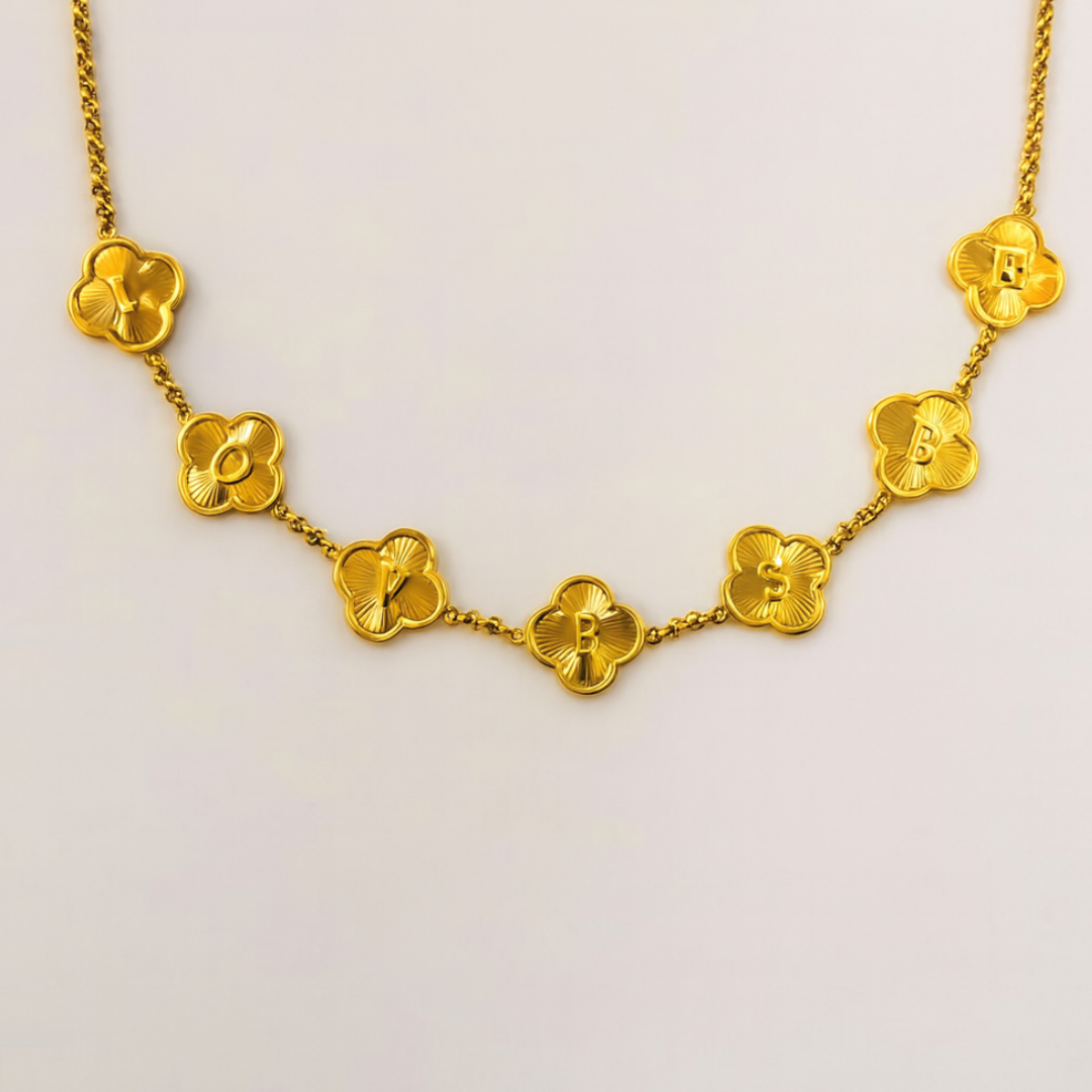 Clover Necklace - Personalised Clover Name Necklace, 18K Gold Plated Four-Leaf Pendant Waterproof