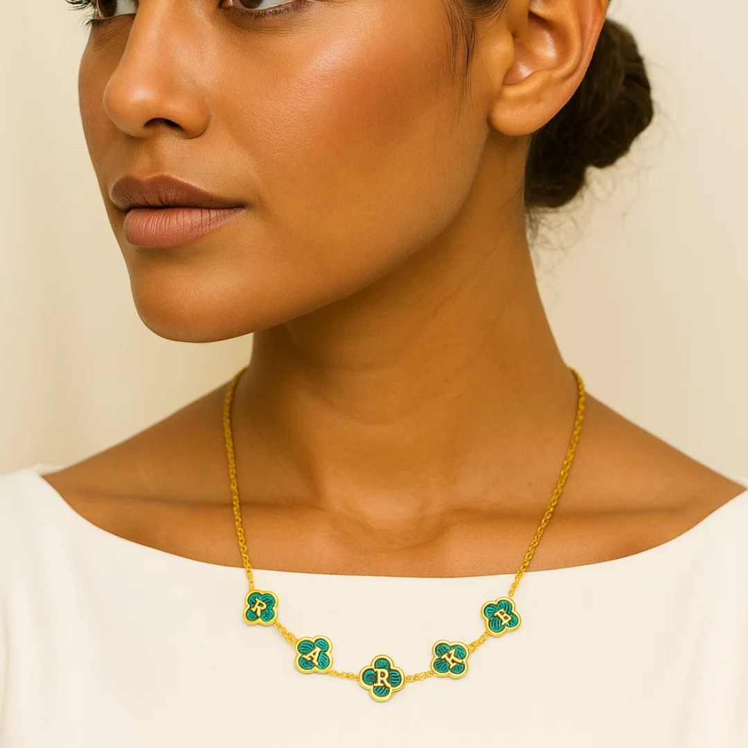 Farah Personalised Clover Necklace - 18K Four-Leaf Clover Name Necklace