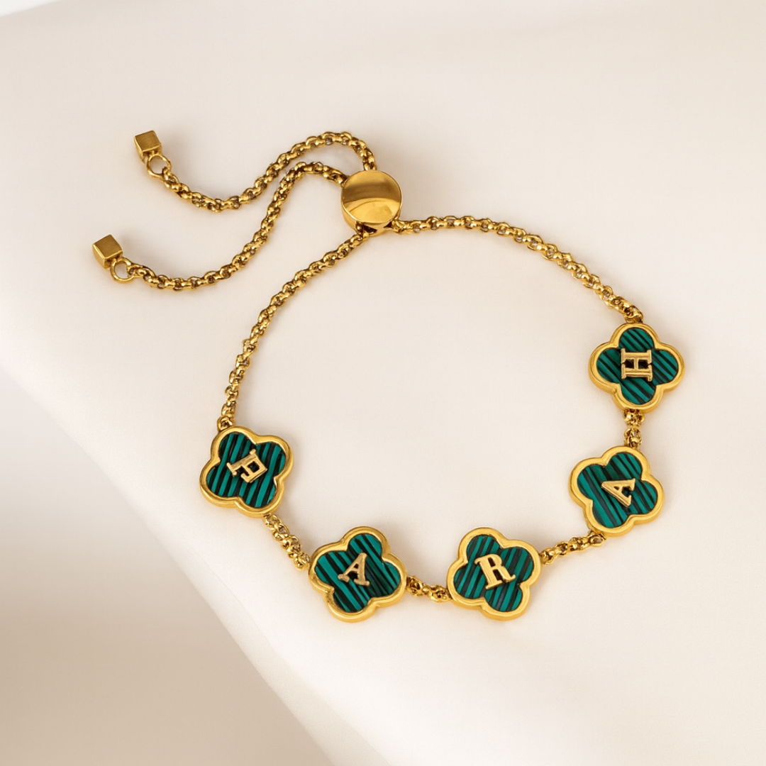 Tyler Clover Bracelet - Personalised Clover Name Bracelet, 18K Gold Plated Waterproof Clover Jewellery