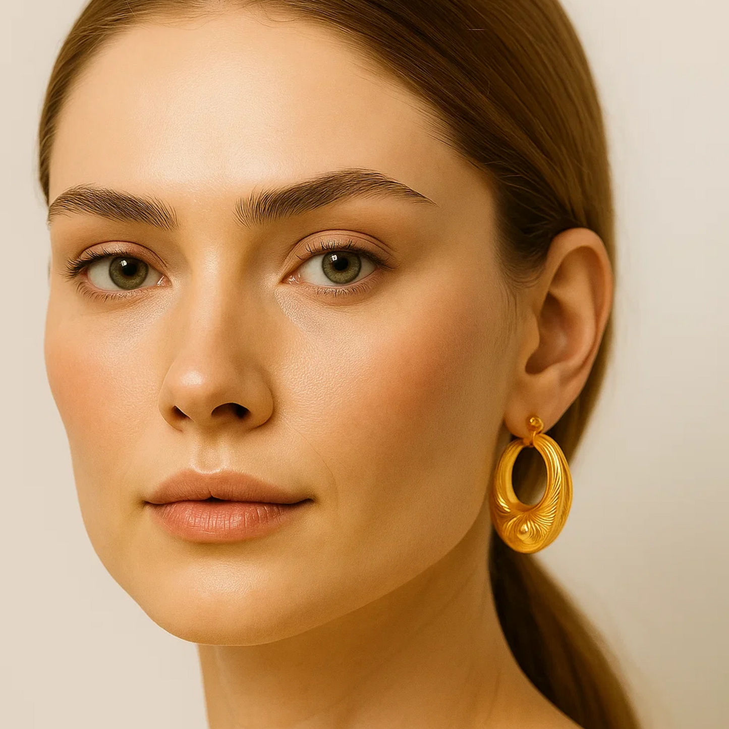 Tilly | 18K Gold Plated Circular Flat Embossed Hoop Waterproof Earrings