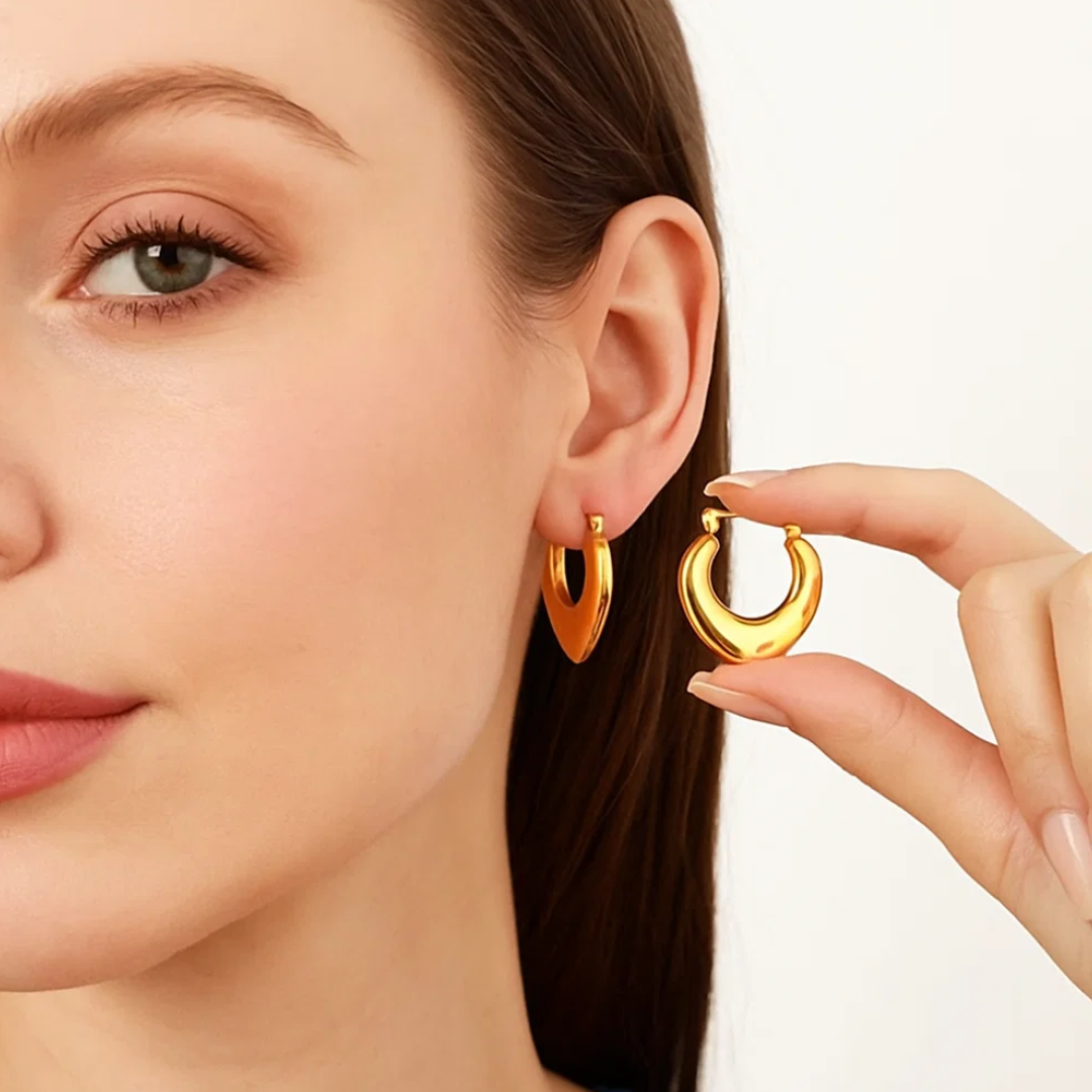 Dominique | 18K Gold Plated Irregular Heart Design Hollow Hoop Waterproof Earrings