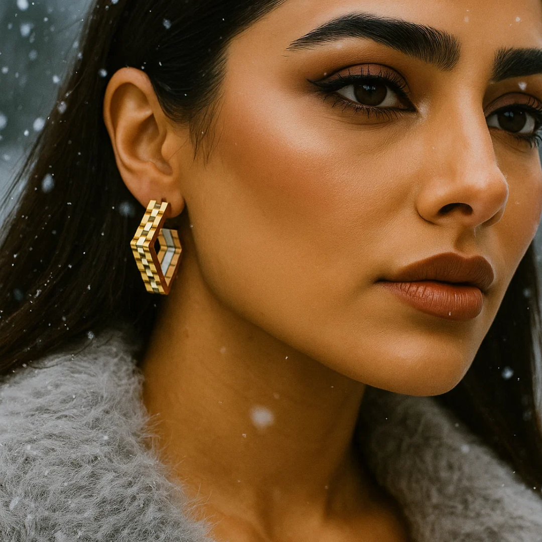 Nora | 18K Gold and Tri-Color Plated Square Geometric Waterproof Earrings