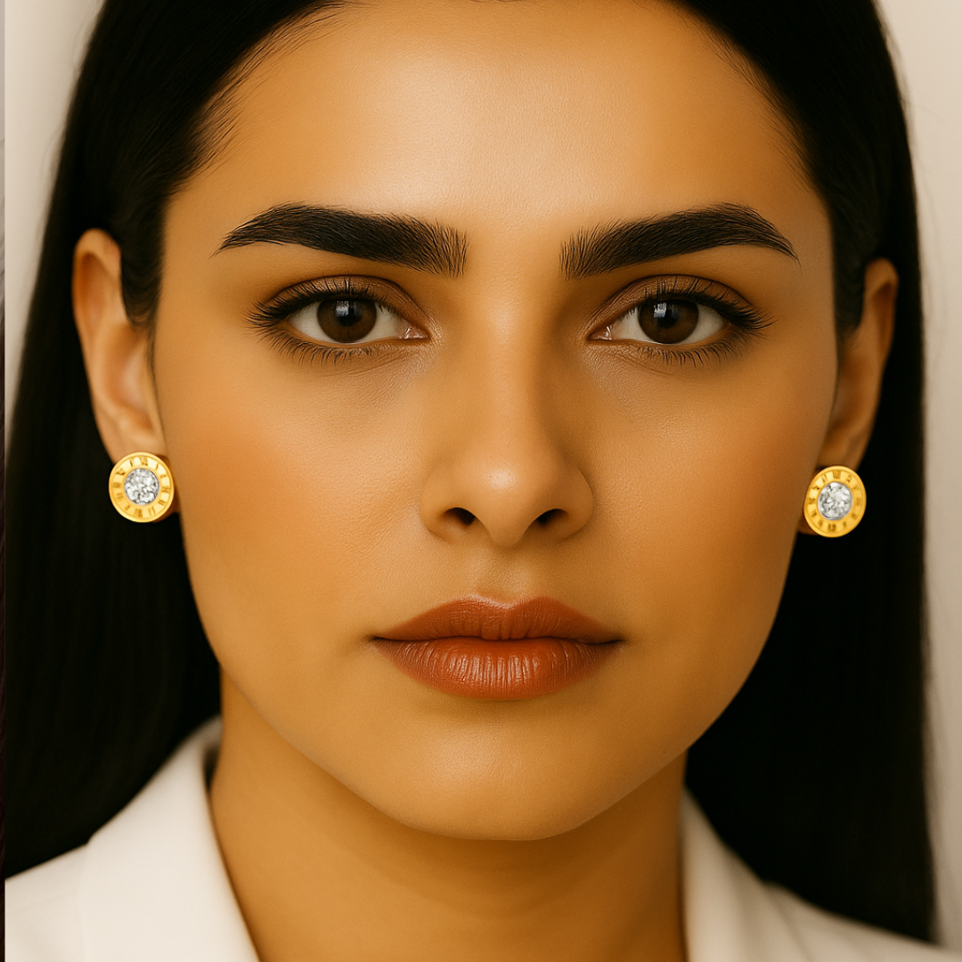 Maria | 18K Gold Plated Roman Numeral Round Zirconia Waterproof Earrings