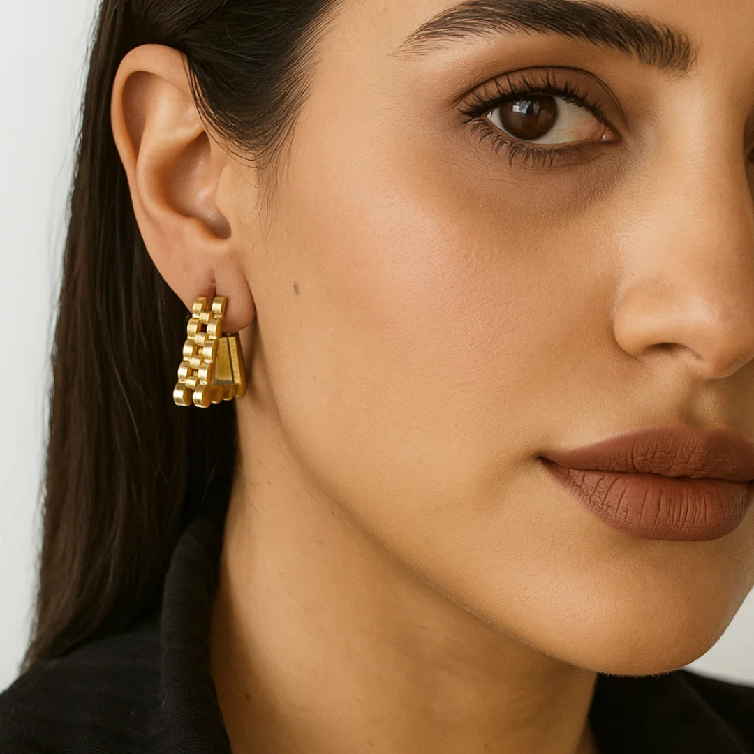 Livia | 18K Gold and Tri-Color Plated Triangle Geometric Waterproof Earrings