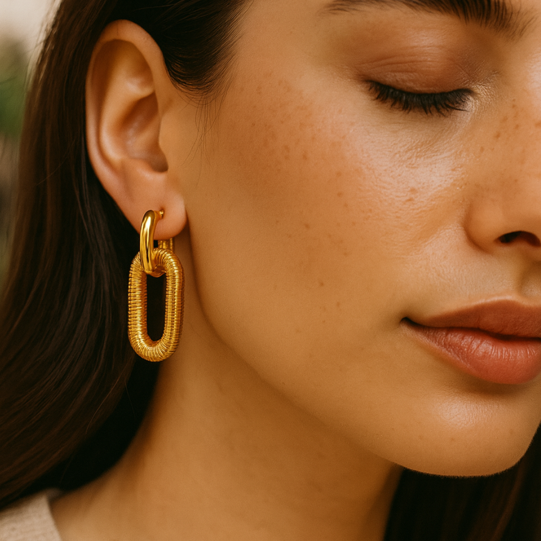 Anabel | 18K Gold Plated Oval Double Hoop Waterproof Earrings