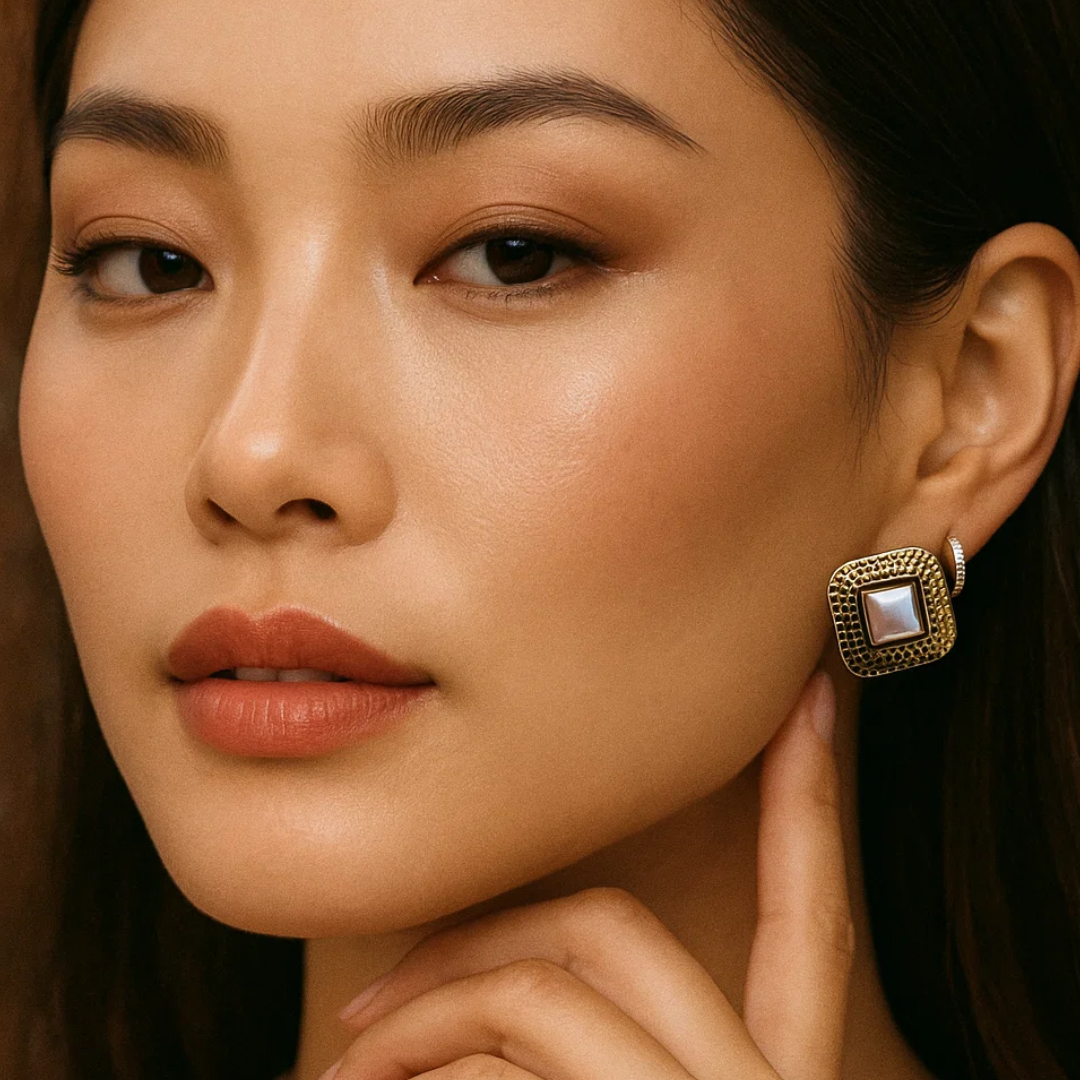 Grace | 18K Gold-Plated Square Pearl Vintage Chunky Waterproof Earrings