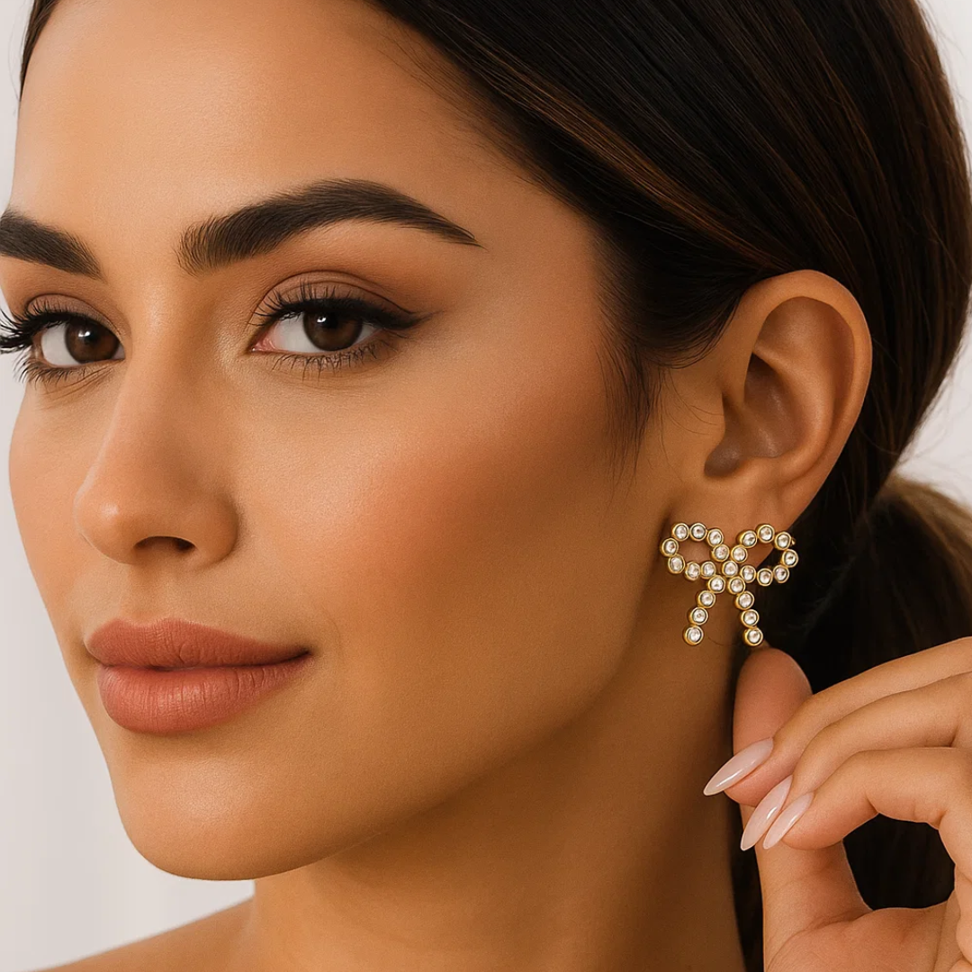 Claire | 18K Gold-Plated Bow Stud Waterproof Earrings with Zircons