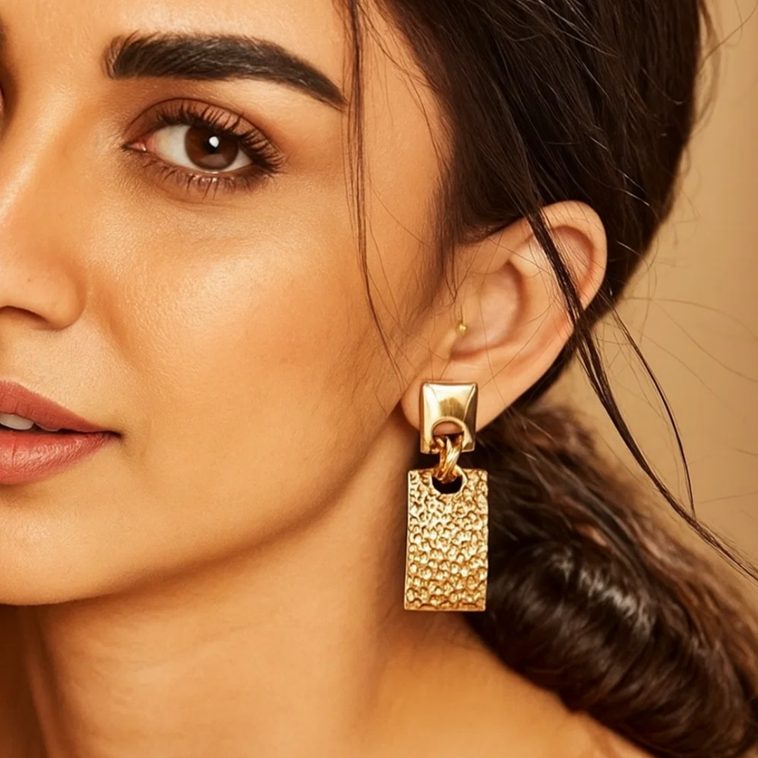 Adele | 18K Gold-Plated Retro Vintage Rectangle Chunky Waterproof Earrings