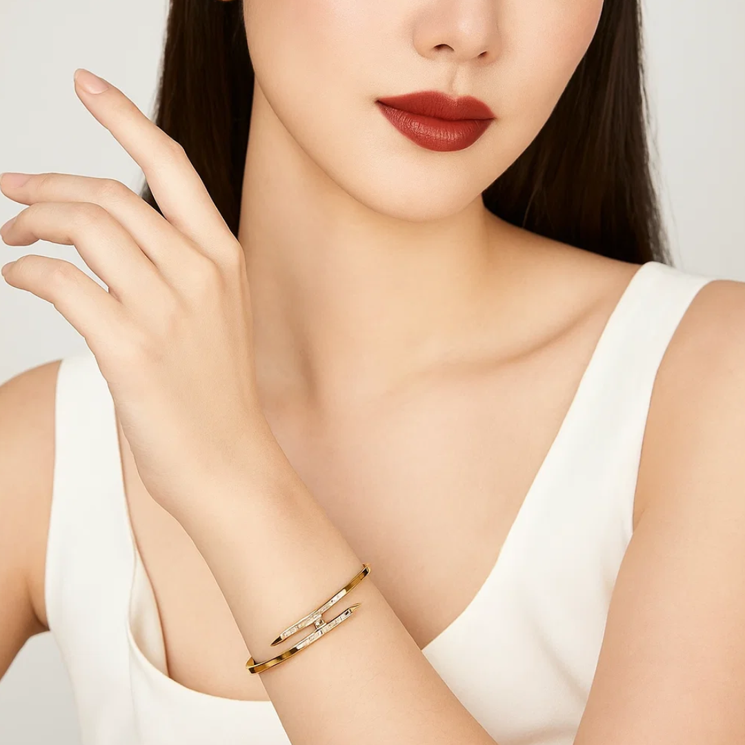 Selena | 18K Gold Plated Zircon Nail Waterproof Bracelet Bangle
