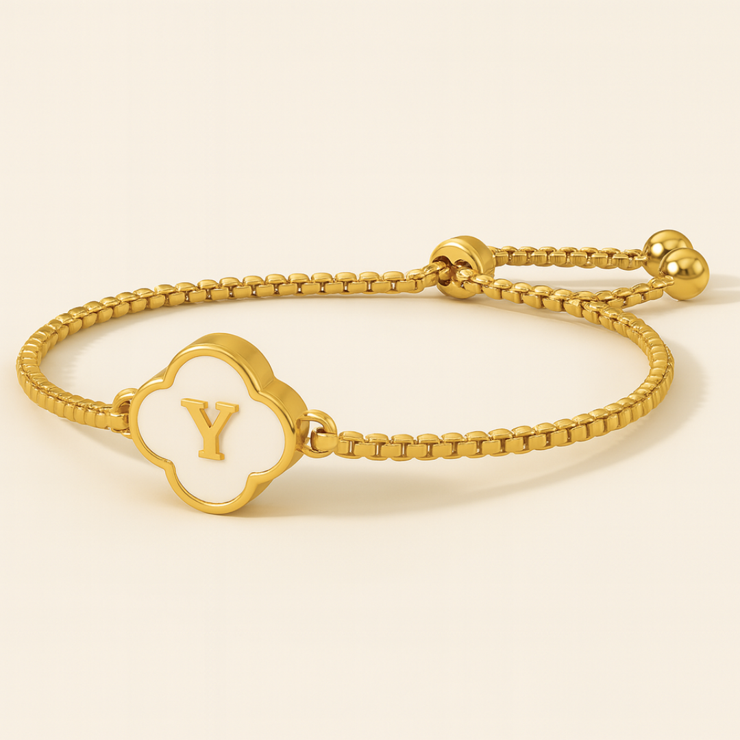 Skye | Gold-Plated (18K) Alphabet Four-Leaf Clover Waterproof Bracelet