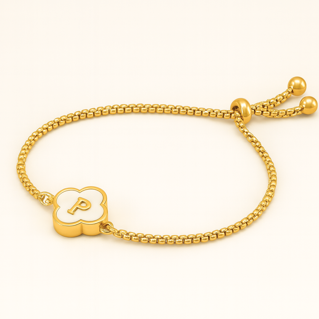 Skye | Gold-Plated (18K) Alphabet Four-Leaf Clover Waterproof Bracelet