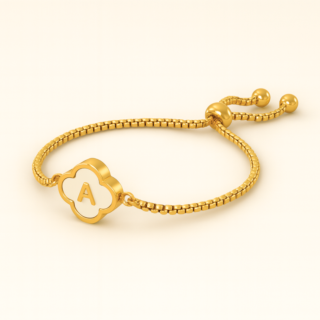 Skye | Gold-Plated (18K) Alphabet Four-Leaf Clover Waterproof Bracelet