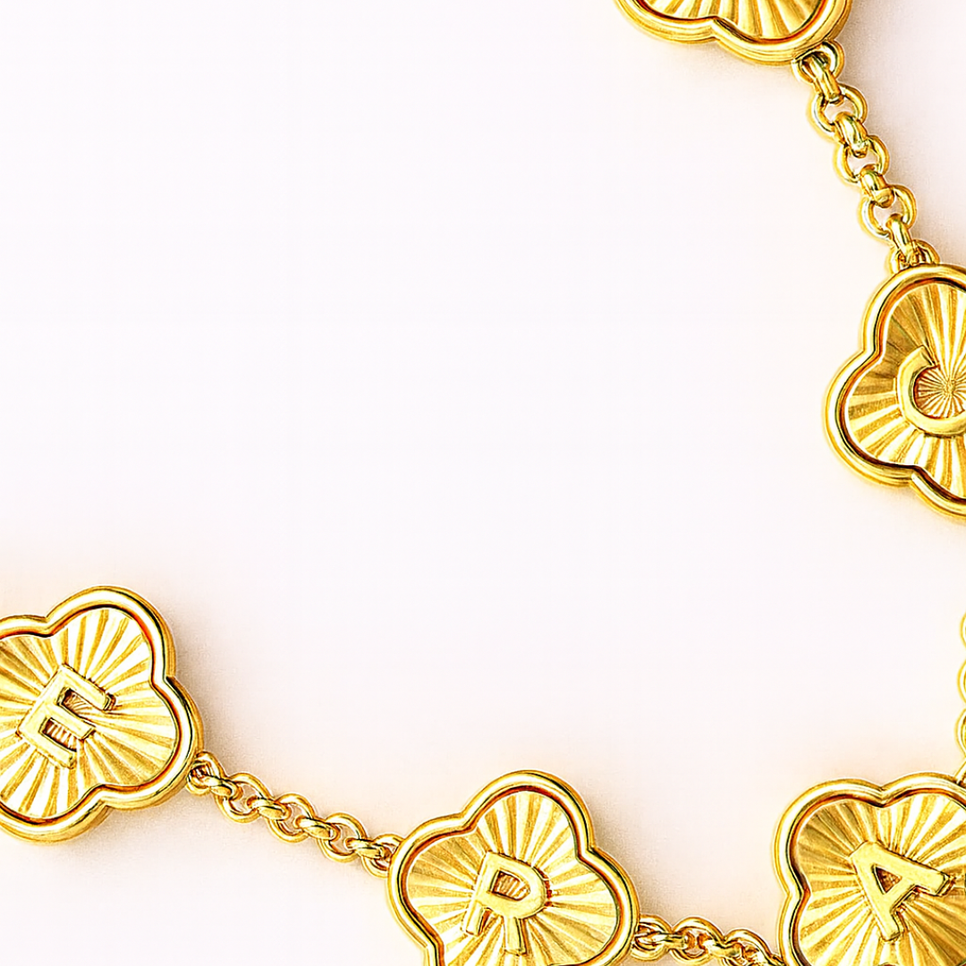 Chelsea Clover Necklace - Personalised Clover Name Necklace, 18K Gold Plated Four-Leaf Pendant Waterproof