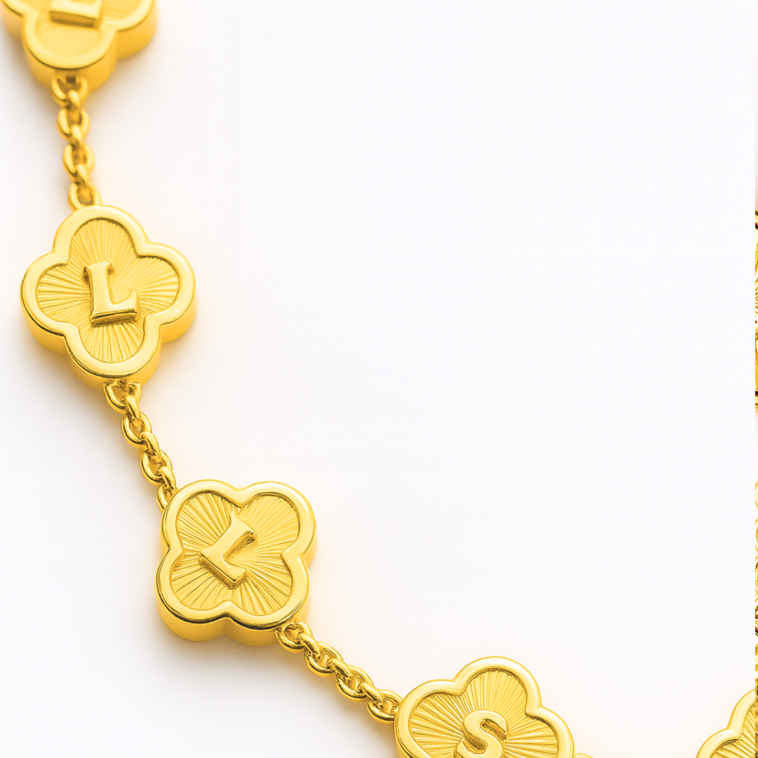 Chelsea Clover Necklace - Personalised Clover Name Necklace, 18K Gold Plated Four-Leaf Pendant Waterproof