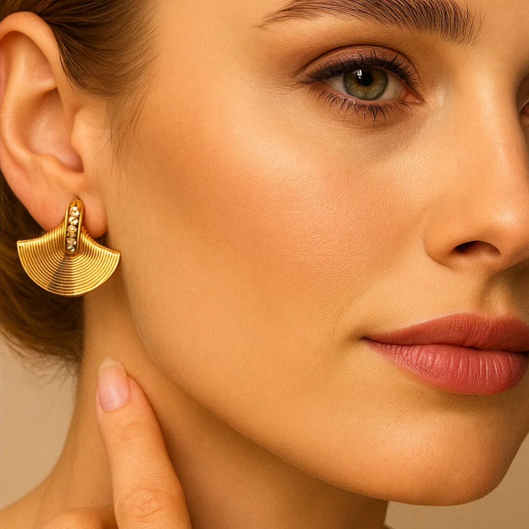 Cleopatra | 18K Gold-Plated Luxury Fan Shape Vintage Stud Waterproof Earrings