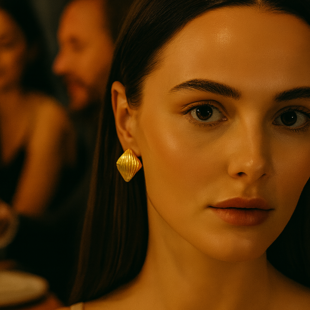 Orielle | Gold-Plated Vintage Ribbed Square Stud Earrings