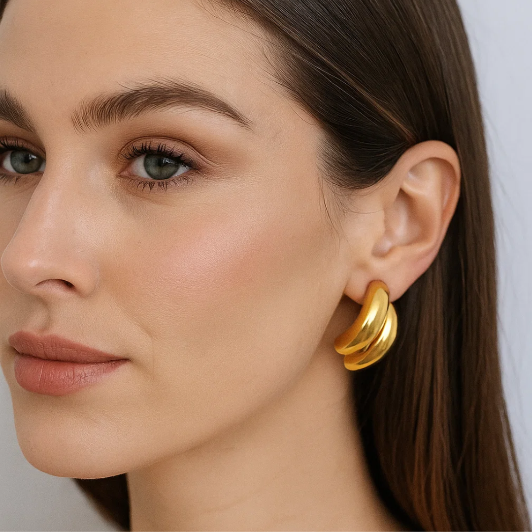 Dione | 18K Gold Plated Curved Punk C Waterproof Earrings