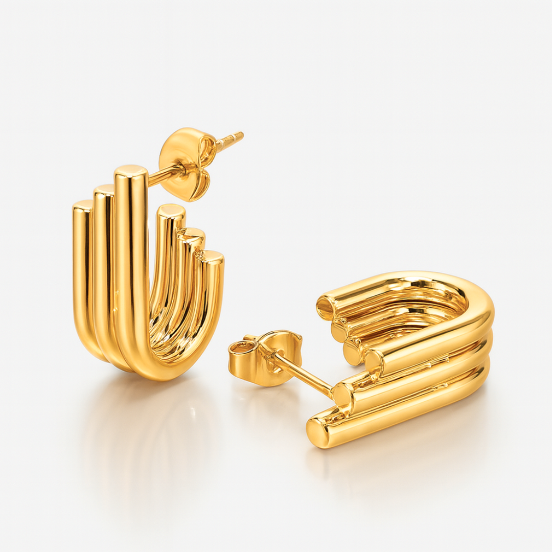 Rosara | 18K Gold Plated Triple Hoop Pipe Hoop Waterproof Earrings