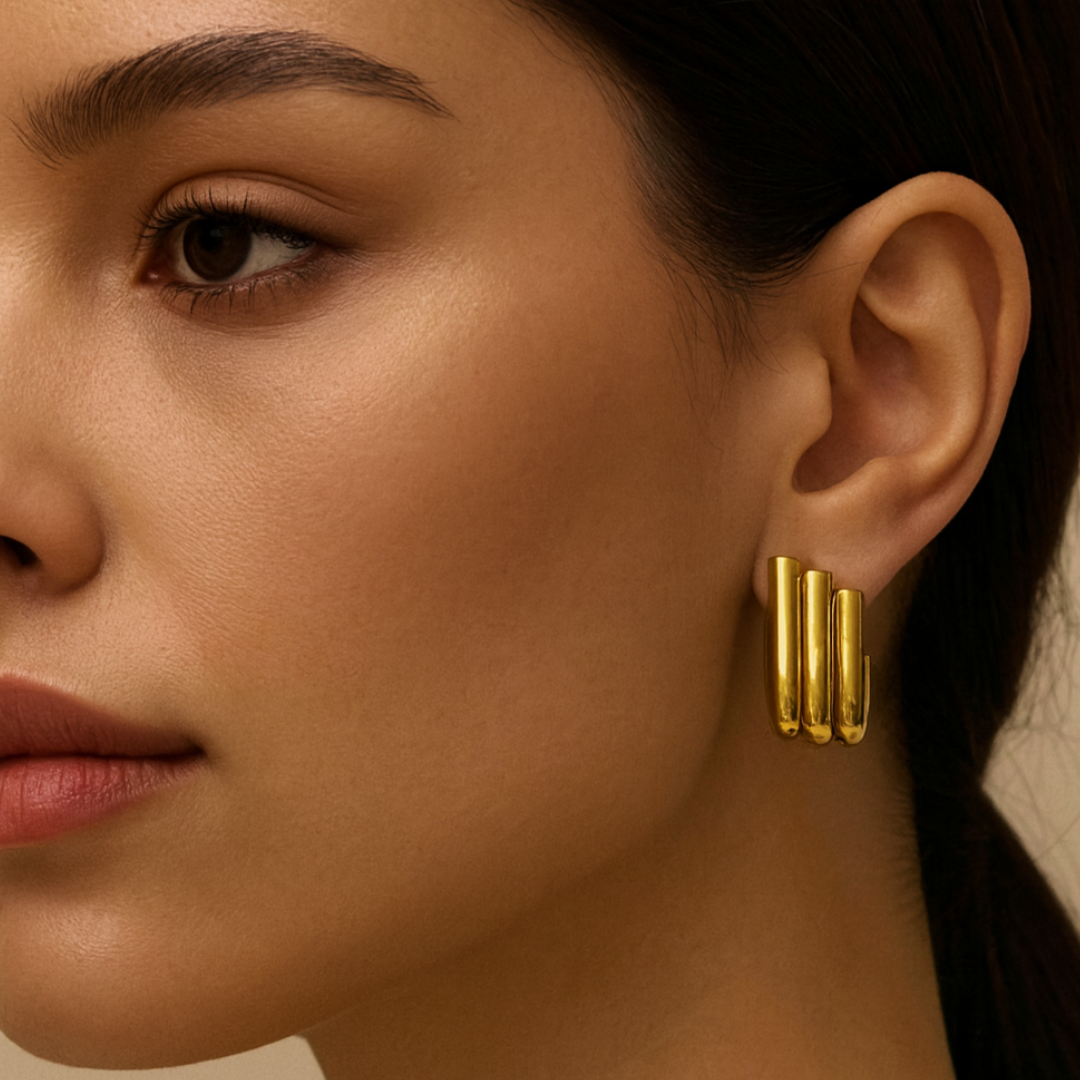 Rosara | 18K Gold Plated Triple Hoop Pipe Hoop Waterproof Earrings