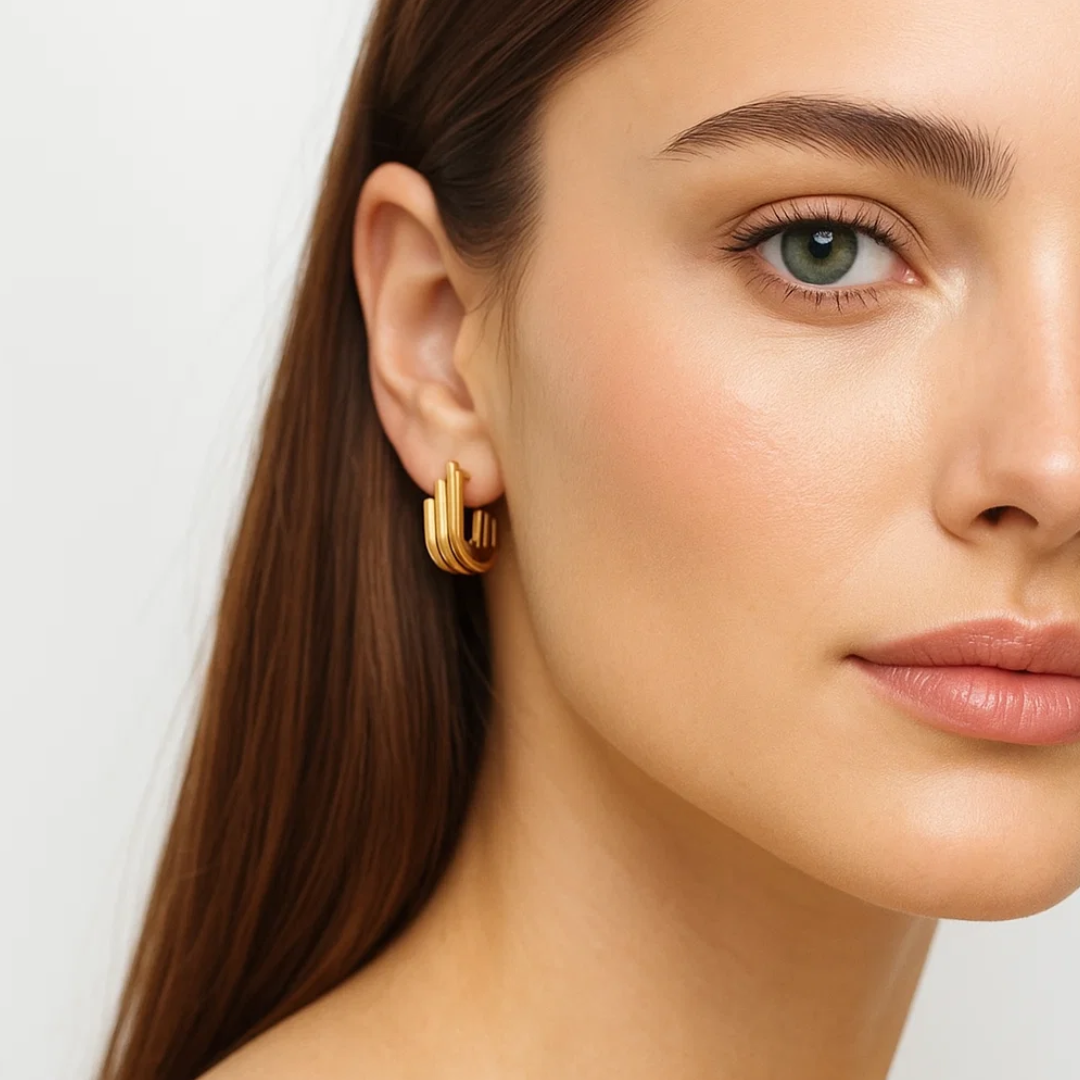 Rosara | 18K Gold Plated Triple Hoop Pipe Hoop Waterproof Earrings