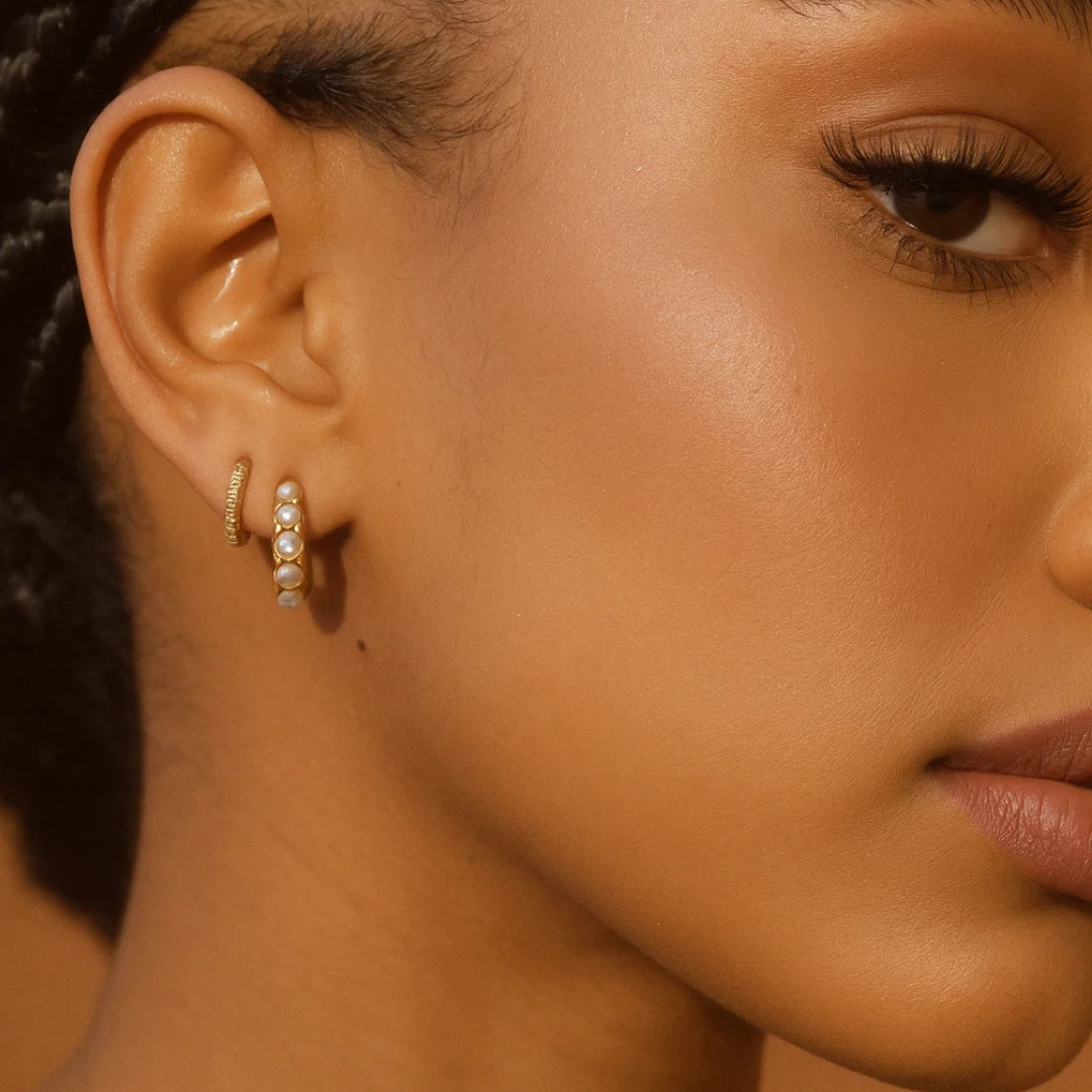 Sharapova | Gold Plated Basic Pearl Huggie Hoops Earrings
