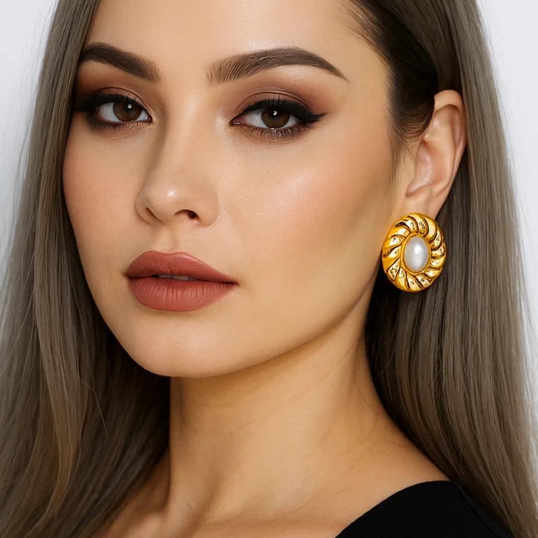 Lira | Gold (18K) Plated Chunky Waterproof Stud Earrings with Pearls