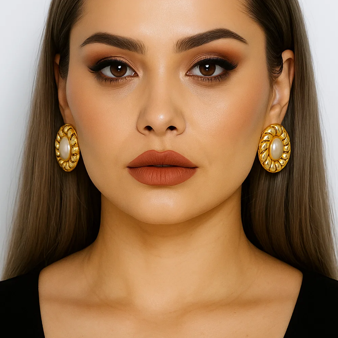 Lira | Gold (18K) Plated Chunky Waterproof Stud Earrings with Pearls