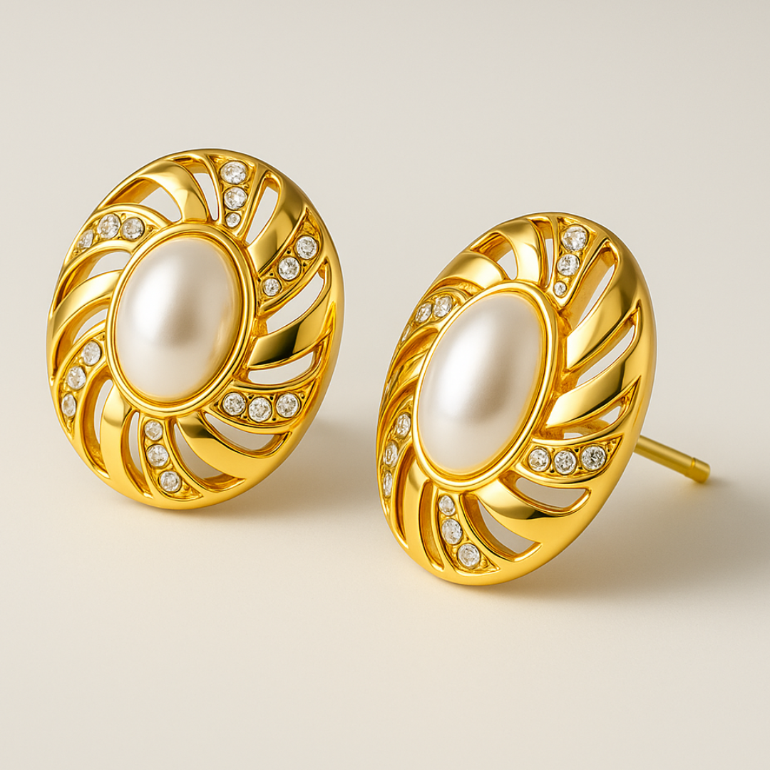 Lira | Gold (18K) Plated Chunky Waterproof Stud Earrings with Pearls