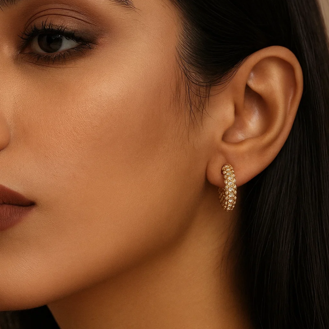 Brielle | Gold (18K) Plated C-Shaped Waterproof Hoop Earrings with Zircons