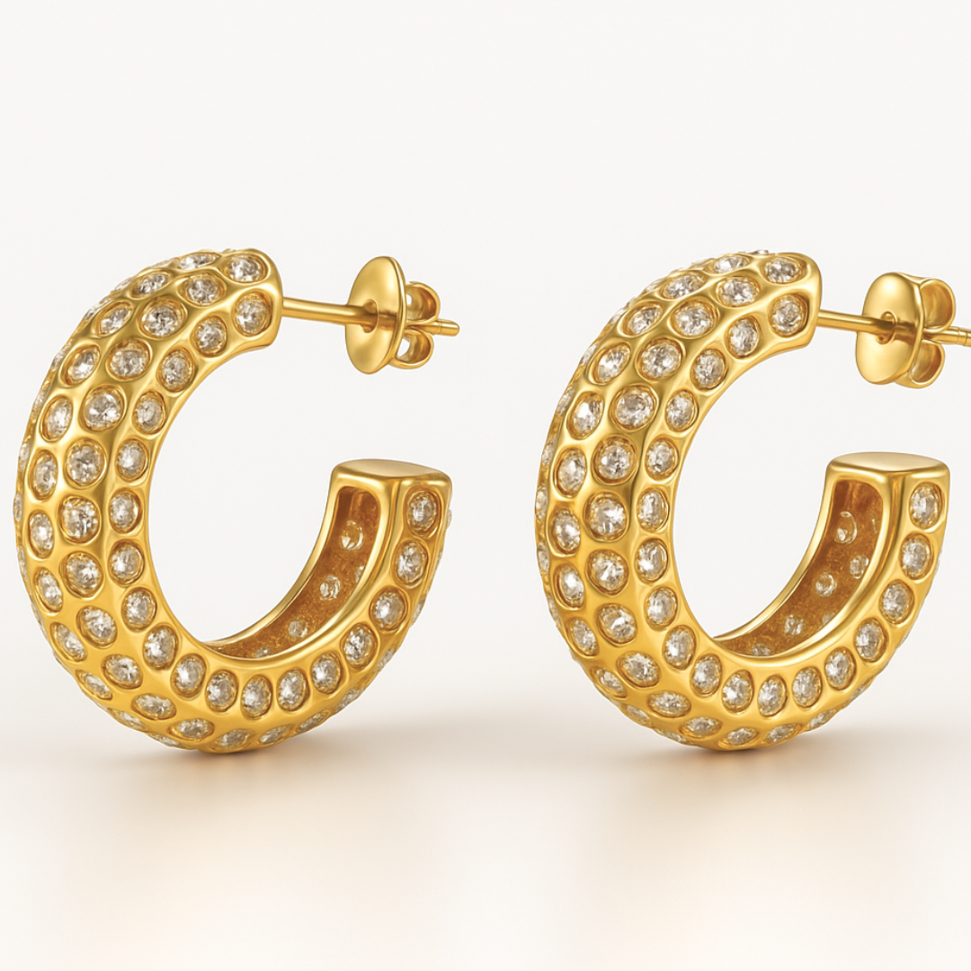 Brielle | Gold (18K) Plated C-Shaped Waterproof Hoop Earrings with Zircons