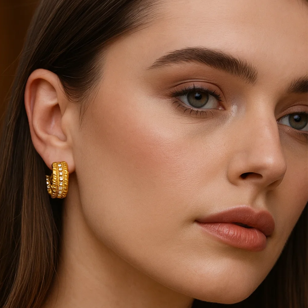 Mirra | Gold (18K) Plated C-Shaped Waterproof Hoop Earrings with Zircons