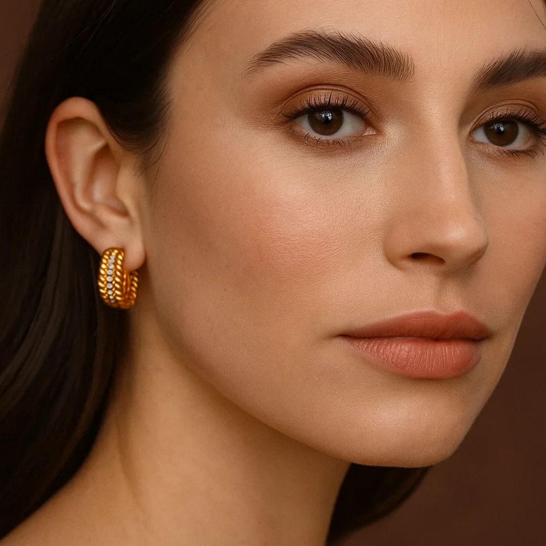 Mirra | Gold (18K) Plated C-Shaped Waterproof Hoop Earrings with Zircons