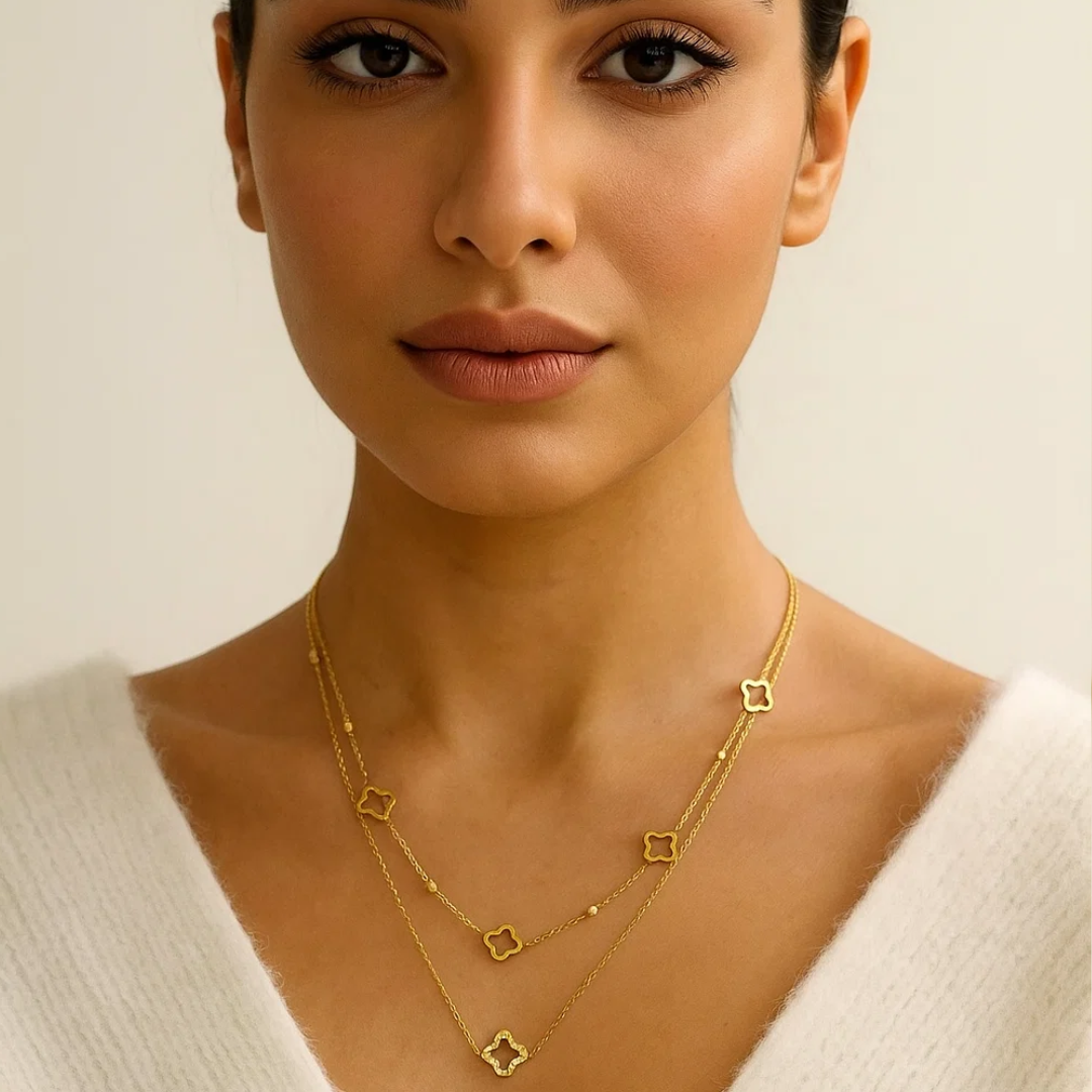 Margaux | Gold (18K) Plated Four-Leaf Clover Zircon Waterproof Necklace