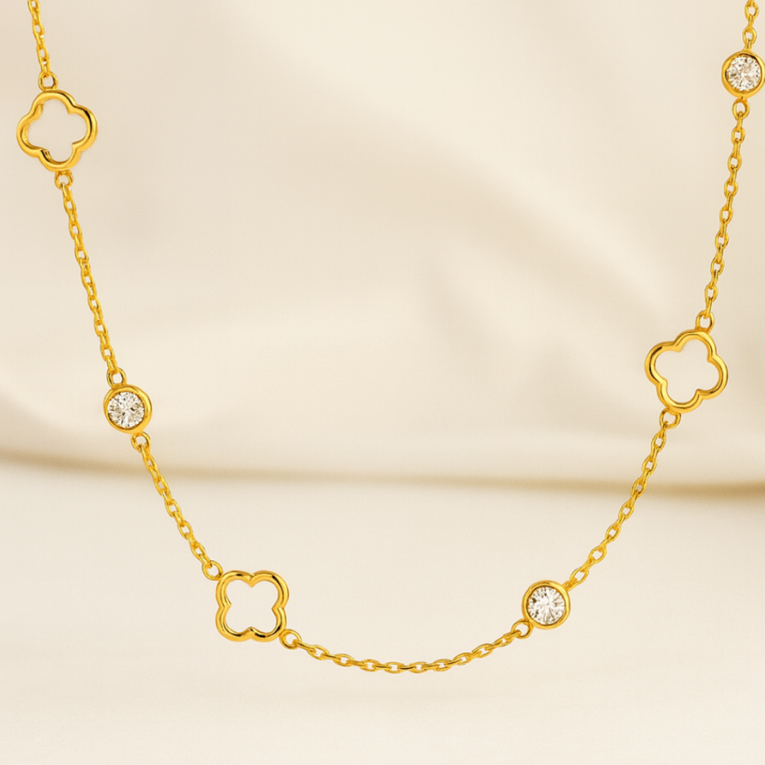 Margaux | Gold (18K) Plated Four-Leaf Clover Zircon Waterproof Necklace