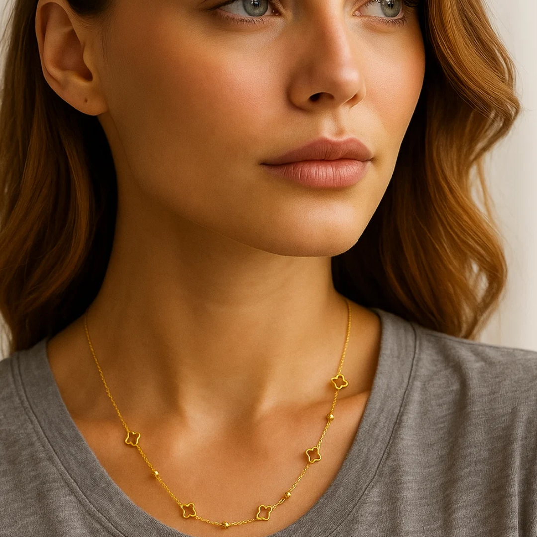 Margaux | Gold (18K) Plated Four-Leaf Clover Zircon Waterproof Necklace