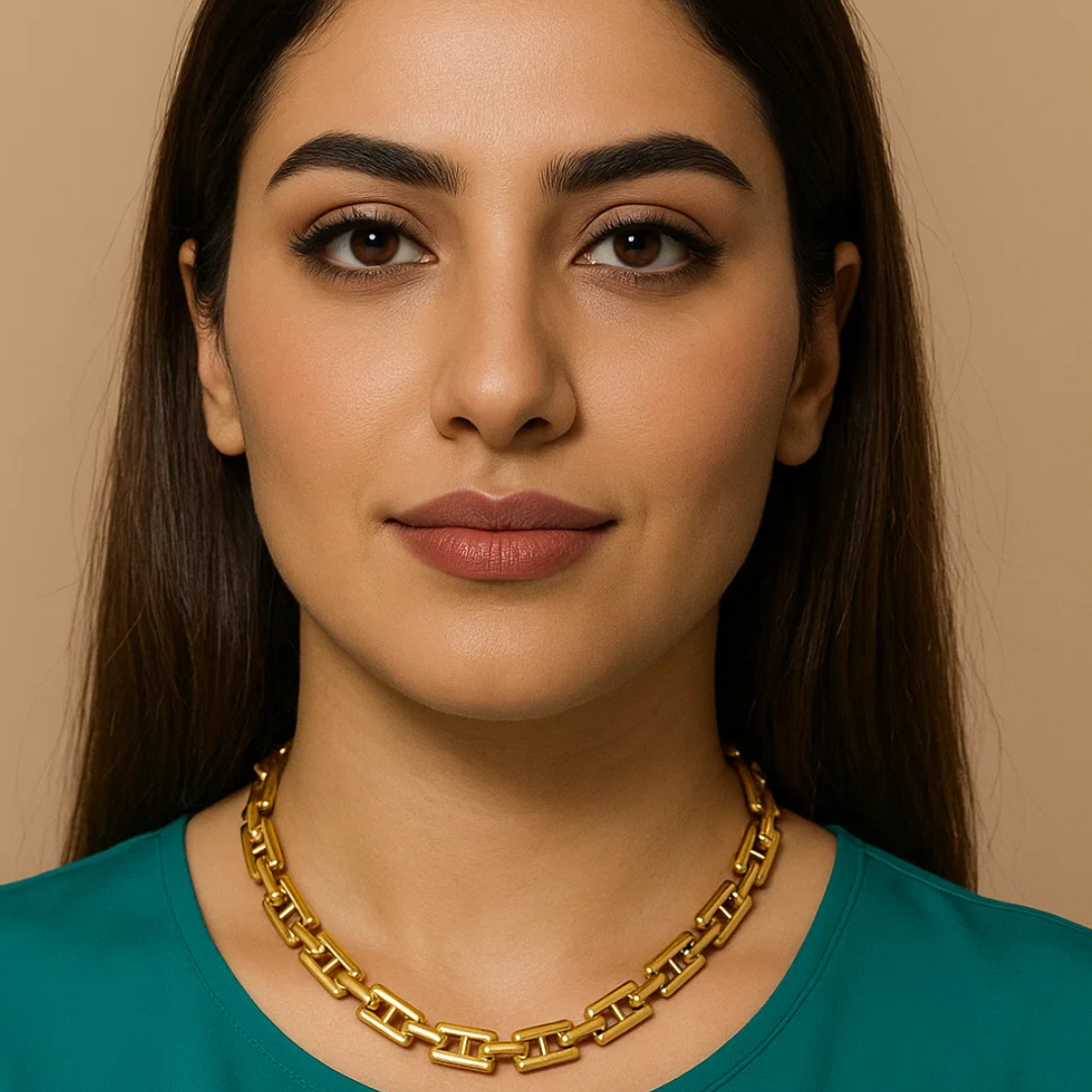 Beatrice | Gold (18K) Bar Link/Cuban Link Chunky Waterproof Chain Necklace