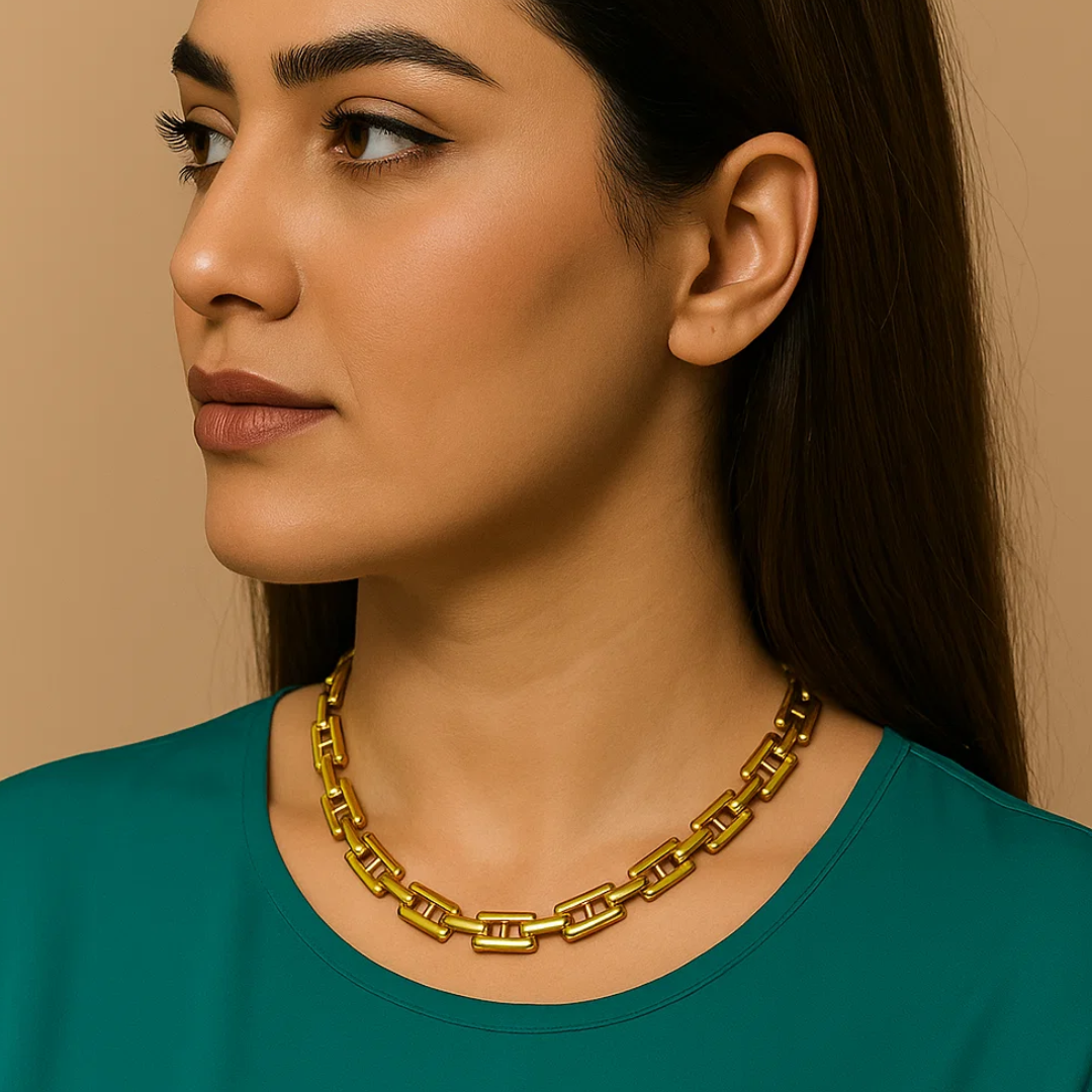 Beatrice | Gold (18K) Bar Link/Cuban Link Chunky Waterproof Chain Necklace