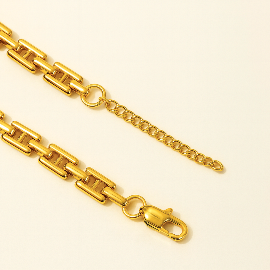 Beatrice | Gold (18K) Bar Link/Cuban Link Chunky Waterproof Chain Necklace