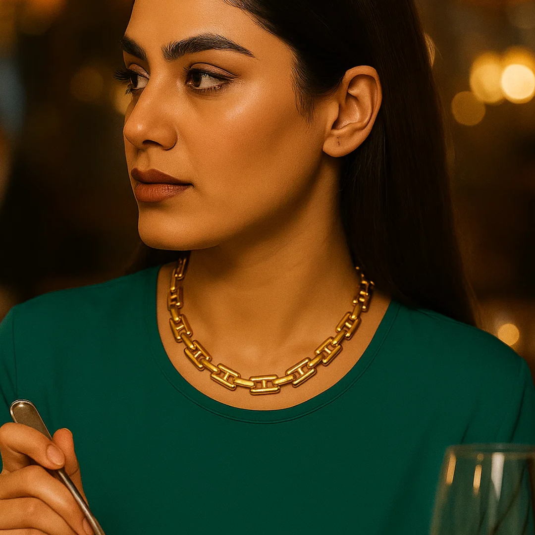 Beatrice | Gold (18K) Bar Link/Cuban Link Chunky Waterproof Chain Necklace