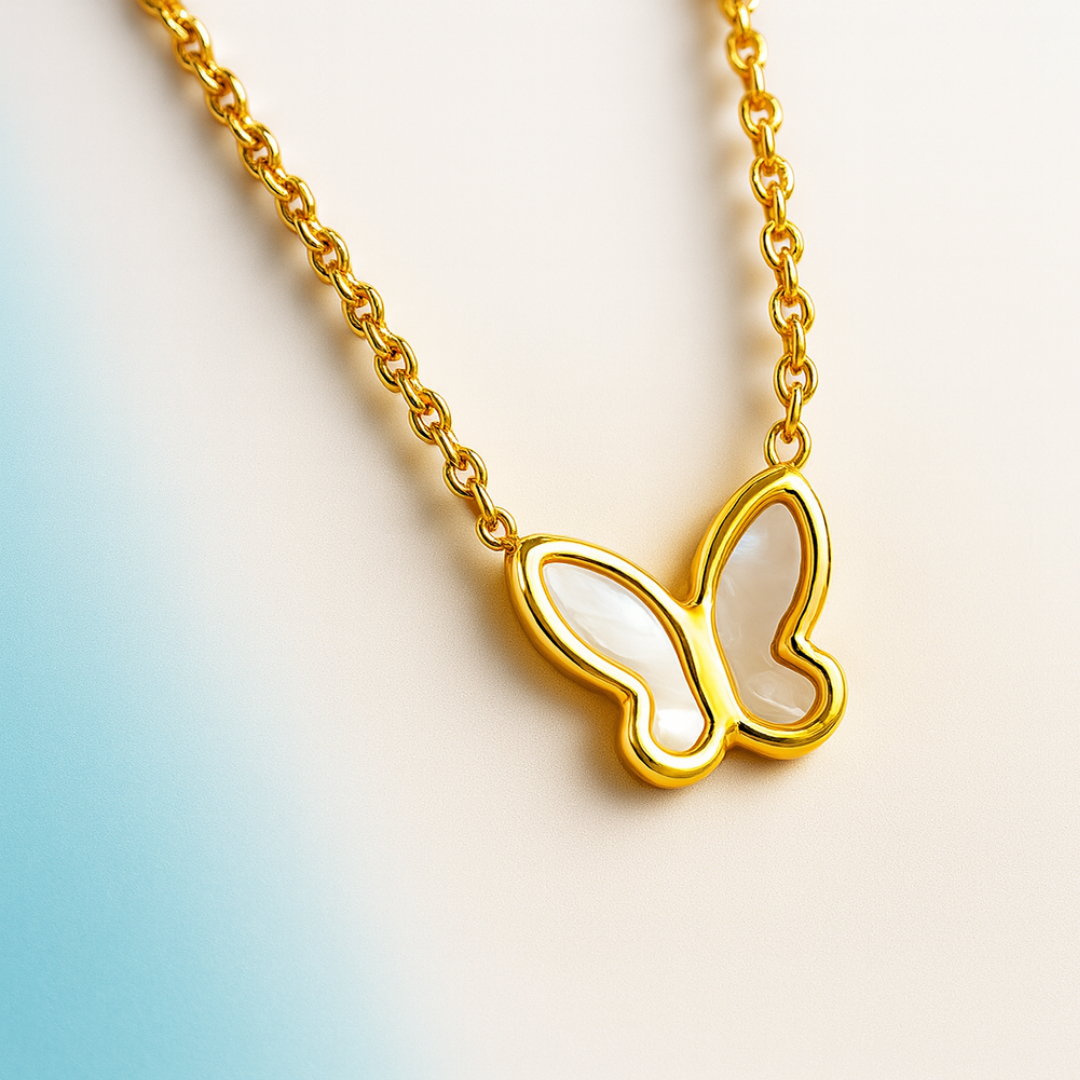 Zivah | Gold (18K) Plated Pearl Butterfly Pendant Waterproof Necklace