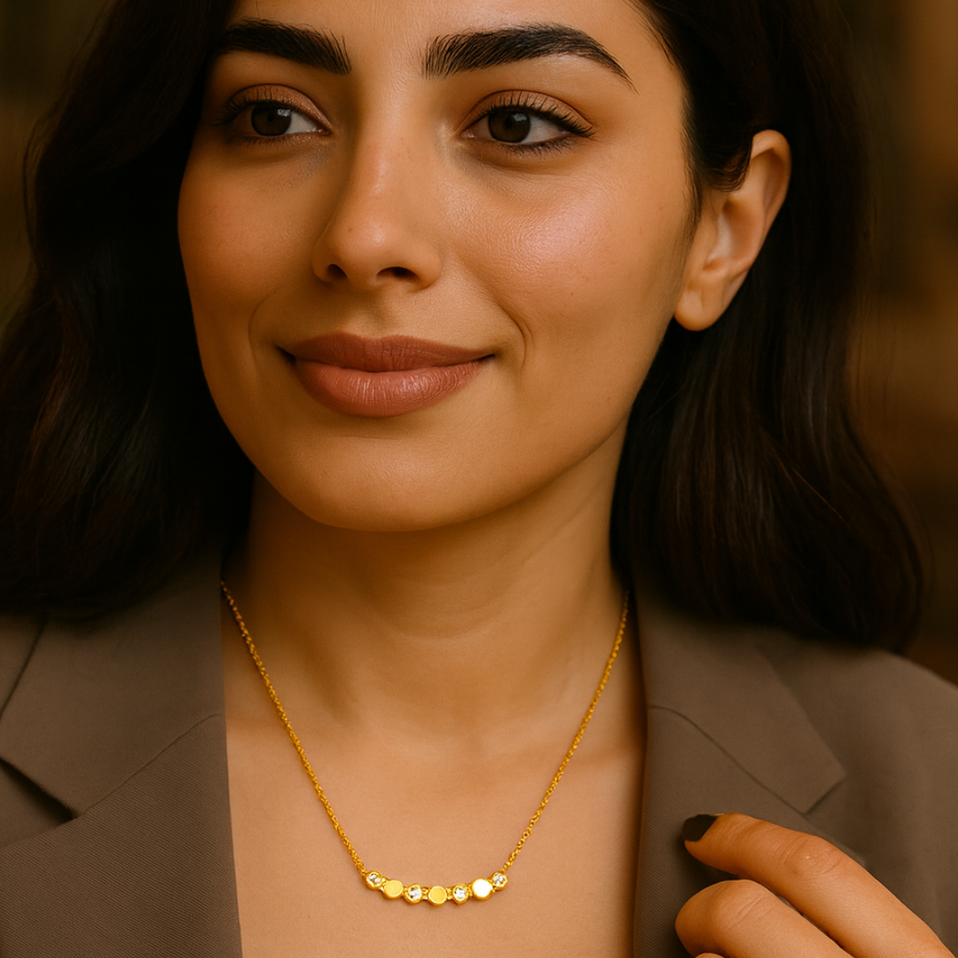 Beth | Gold (18K) and Rose Gold Plated Honeycomb Bar Pendant Waterproof Necklace with Zircons
