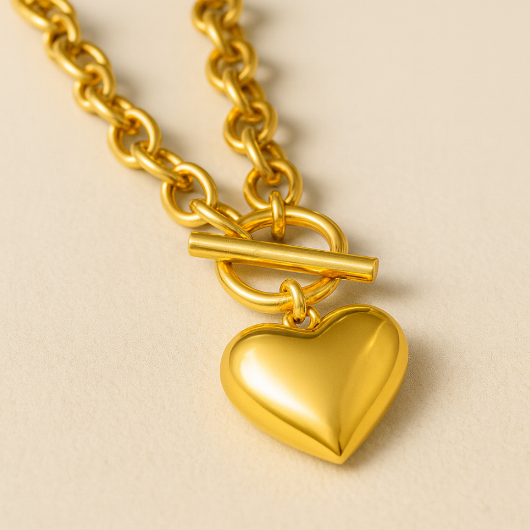 Pixie | 18K Gold-Plated Solid Heart Charm OT Buckle Chunky Waterproof Necklace