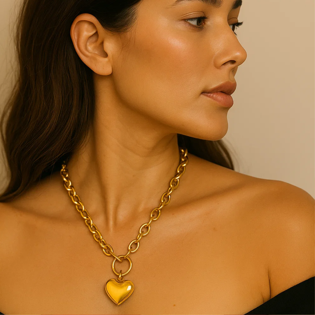 Pixie | 18K Gold-Plated Solid Heart Charm OT Buckle Chunky Waterproof Necklace