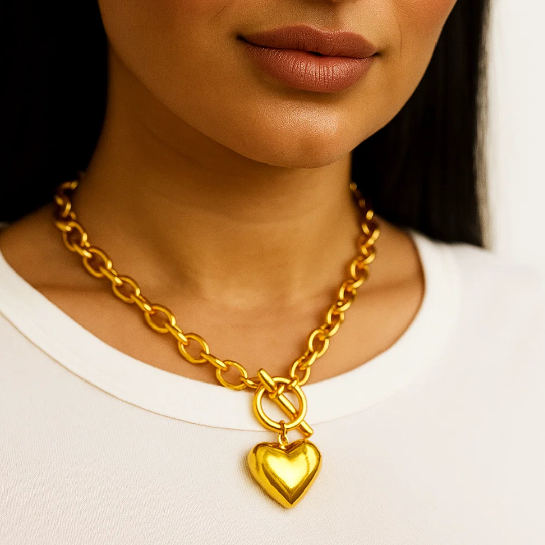 Pixie | 18K Gold-Plated Solid Heart Charm OT Buckle Chunky Waterproof Necklace