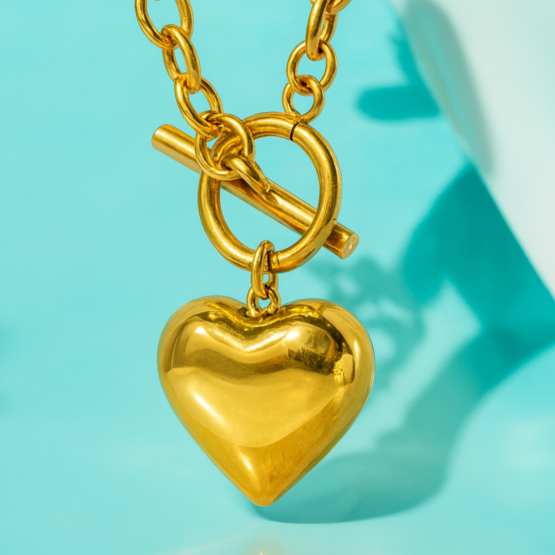 Pixie | 18K Gold-Plated Solid Heart Charm OT Buckle Chunky Waterproof Necklace